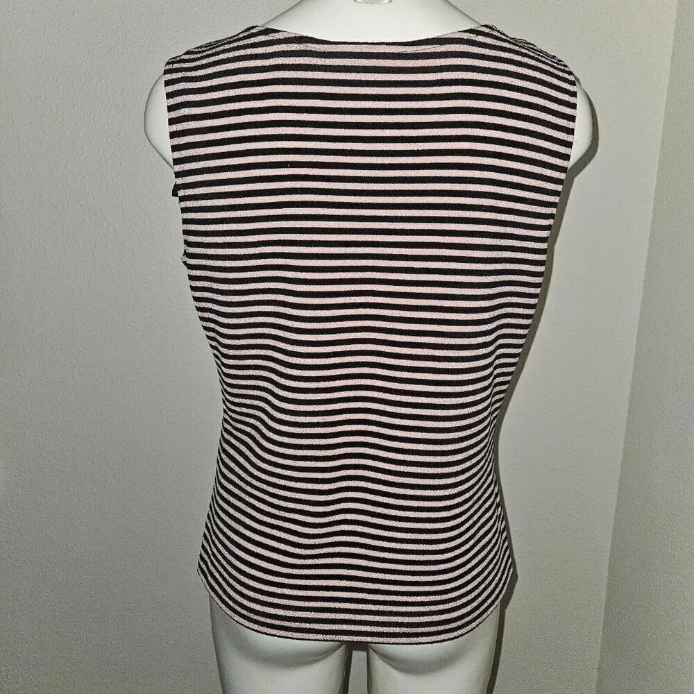 Dressbarn Pink Black Blazer Jacket Striped Tank Top Matching Set Size 10